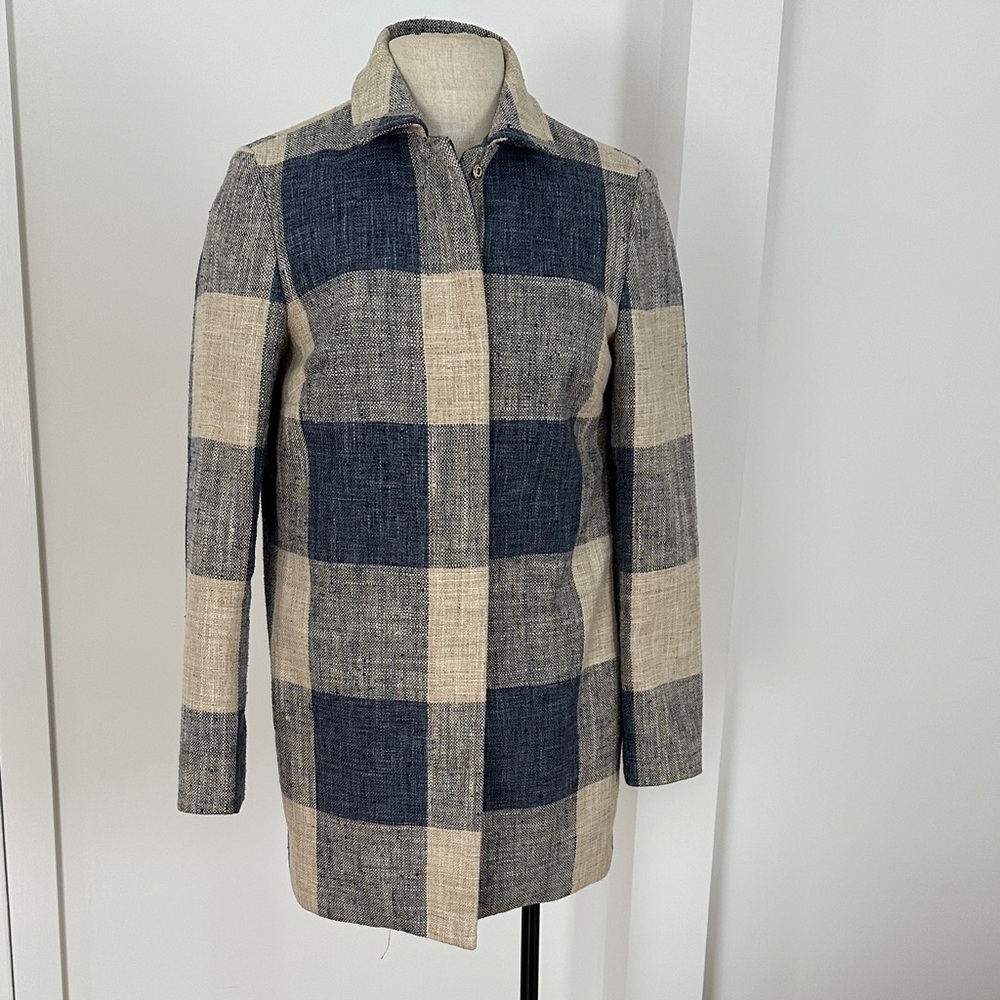 J. McLaughlin Blue and Beige Checkered Jacket